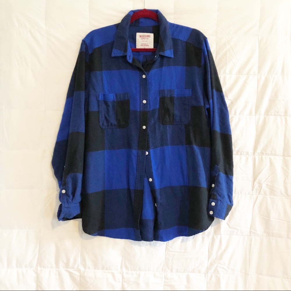 Mossimo Blue & Black Checked Boyfriend Fit Flannel